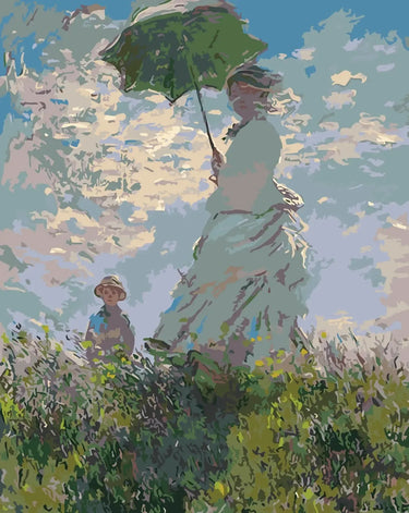Claude Monet’n Parasolilla oleva nainen kesäisessä niityssä, numeromaalaus.